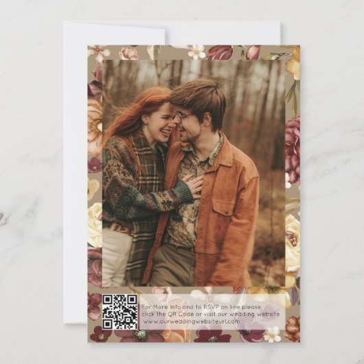 Invitation Élégant Fleur sauvage de l'automne QR Code Mariage (Dos)