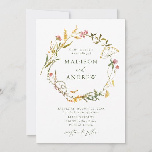 Invitation Élégant Fleur sauvage d'été Mariage de couronne (Devant)