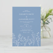 Invitation Élégant Fleur sauvage Doodle Mariage Periwinkle (Debout devant)