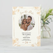 Invitation Élégant Fleur sauvage d'or Photo Mariage Boho (Debout devant)