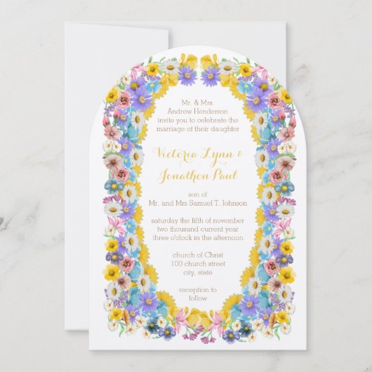 Invitation Élégant Fleur sauvage Fleur Jaune Élégance Mariage (Devant)