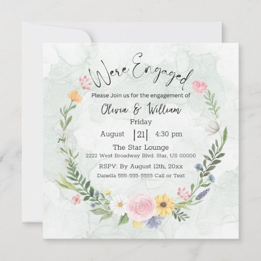 Invitation Elégant fleur sauvage Floral Fiançailles Invitatio (Devant)