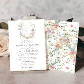Invitation Élégant Fleur sauvage Floral Monogram Mariage