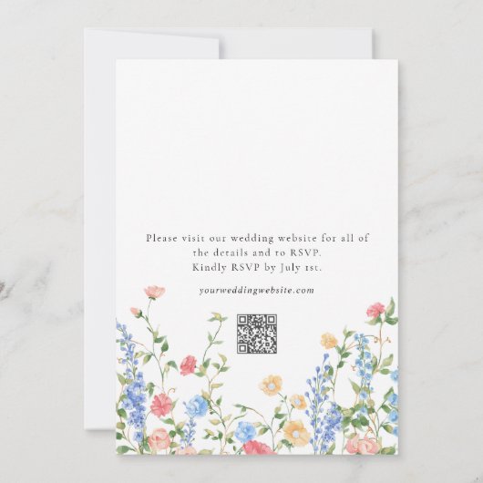 Invitation Élégant Fleur sauvage Floral Monogramme QR Code Ma (Dos)