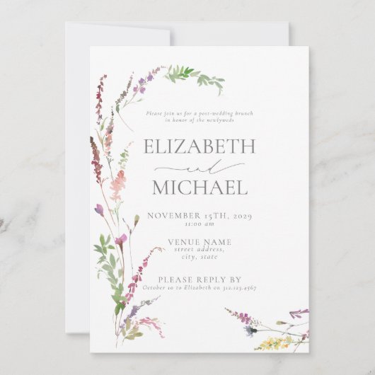 Invitation Élégant Fleur sauvage Floral Post Mariage Brunch (Devant)