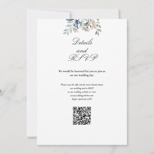 Invitation Élégant Fleur sauvage Floral QR Code Mariage (Dos)