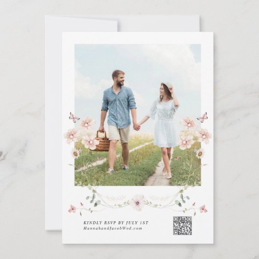 Invitation Élégant Fleur sauvage Floral QR Code Mariage RSVP (Dos)