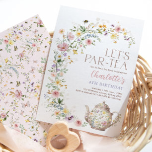 Invitation Elégant Fleur sauvage Garden Tea Party Fille Anniv