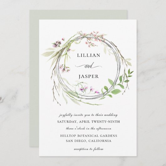 Invitation Élégant Fleur sauvage Hoop Mariage de couronne (Devant / Derrière)
