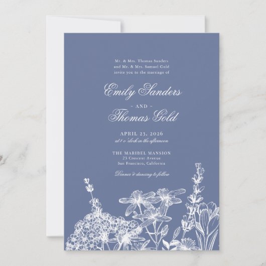 Invitation Élégant Fleur sauvage Jardin Mariage Script (Devant)