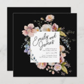 Invitation Élégant Fleur sauvage Jardin Noir Mariage (Devant / Derrière)