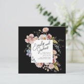 Invitation Élégant Fleur sauvage Jardin Noir Mariage (Debout devant)