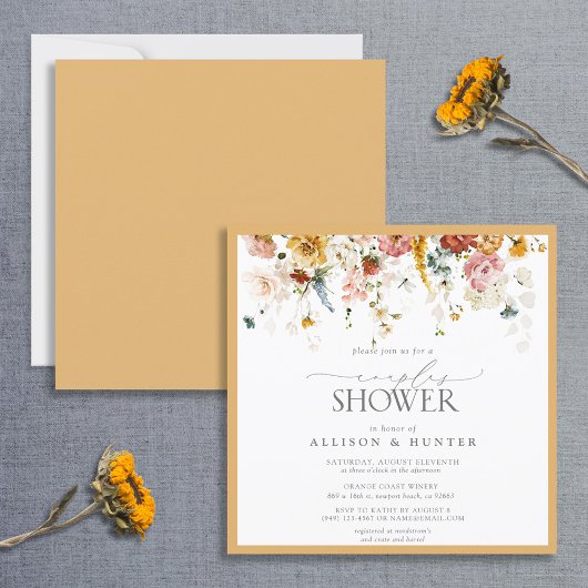 Invitation Elégant Fleur sauvage Jaune Floral Couples Douche