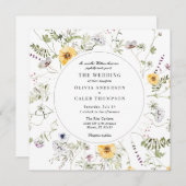 Invitation Elégant Fleur sauvage Jaune Verdure Cadre Mariage (Devant / Derrière)