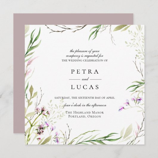 Invitation Élégant Fleur sauvage Mariage botanique (Devant / Derrière)