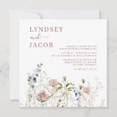 Invitation Élégant Fleur sauvage Mariage d'aquarelle rose (Devant)