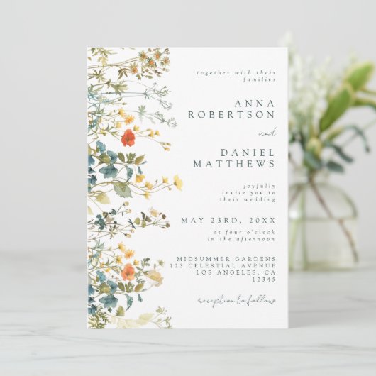 Invitation Élégant Fleur sauvage Mariage de code QR (Debout devant)