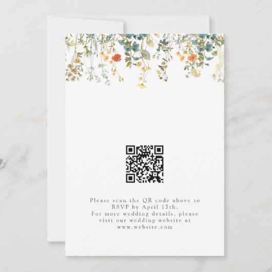 Invitation Élégant Fleur sauvage Mariage de code QR (Dos)