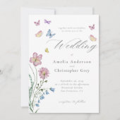 Invitation Élégant Fleur sauvage  Mariage papillon (Devant)