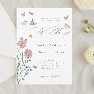 Invitation Élégant Fleur sauvage Mariage papillon