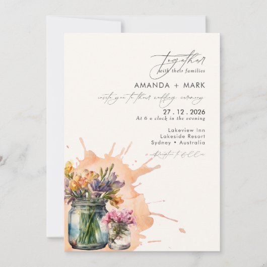 Invitation Élégant Fleur sauvage Mason Jar Qr code Mariage (Devant)