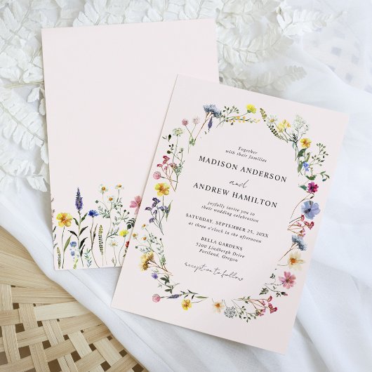 Invitation Élégant Fleur sauvage Meadow Blush Pink Mariage