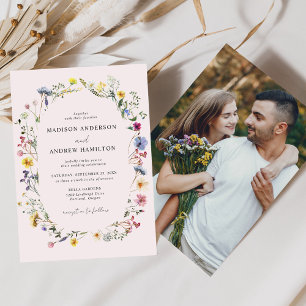 Invitation Élégant Fleur sauvage Meadow Blush Pink Photo Mari