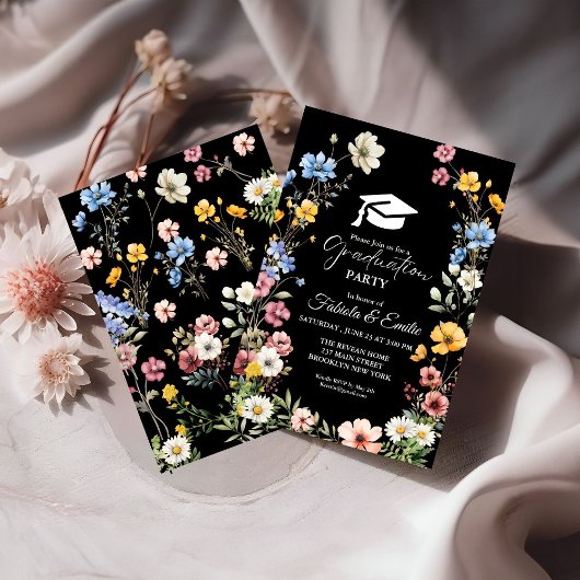 Invitation Élégant Fleur sauvage Meadow Garden Twin Graduatio