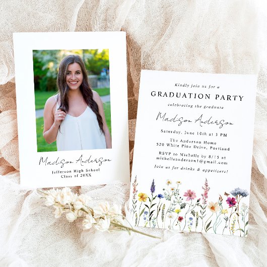 Invitation Élégant Fleur sauvage Meadow Graduation Party