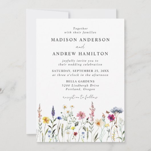 Invitation Élégant Fleur sauvage Meadow Mariage (Devant)