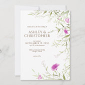 Invitation Élégant Fleur sauvage moderne blanc & Mariage de b (Devant)