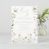 Invitation Élégant Fleur sauvage moderne QR Code Mariage (Debout devant)
