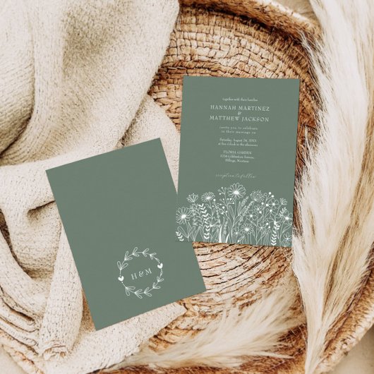 Invitation Élégant Fleur sauvage moderne Sage Mariage vert