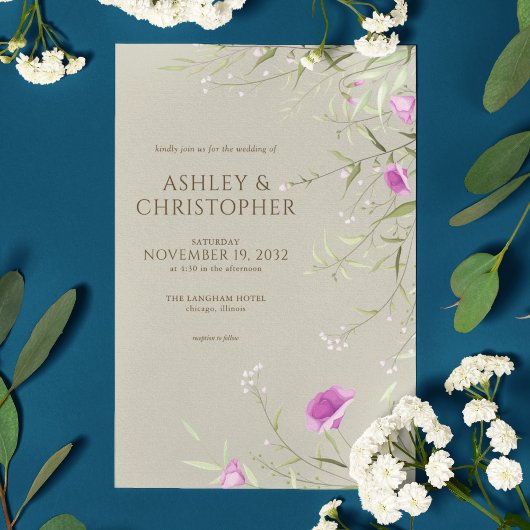 Invitation Élégant Fleur sauvage moderne Taupe Mariage