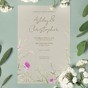 Invitation Élégant Fleur sauvage moderne Taupe Mariage
