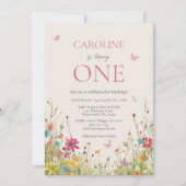 Invitation Élégant Fleur sauvage papillon fille 1er anniversa (Devant)