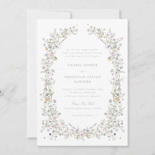 Invitation Élégant Fleur sauvage Pastel Flowers Mariage (Devant)