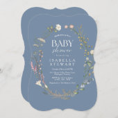 Invitation Élégant Fleur sauvage Périwinkle Baby shower moder (Devant / Derrière)