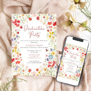 Invitation Élégant Fleur sauvage Photo Graduation Party