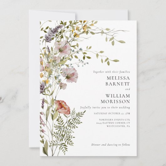 Invitation Élégant Fleur sauvage photo Mariage (Devant)