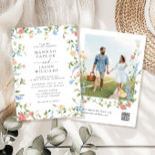 Invitation Élégant Fleur sauvage Photo QR Code Mariage RSVP