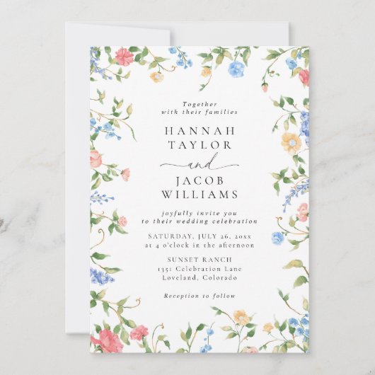 Invitation Élégant Fleur sauvage Photo QR Code Mariage RSVP (Devant)