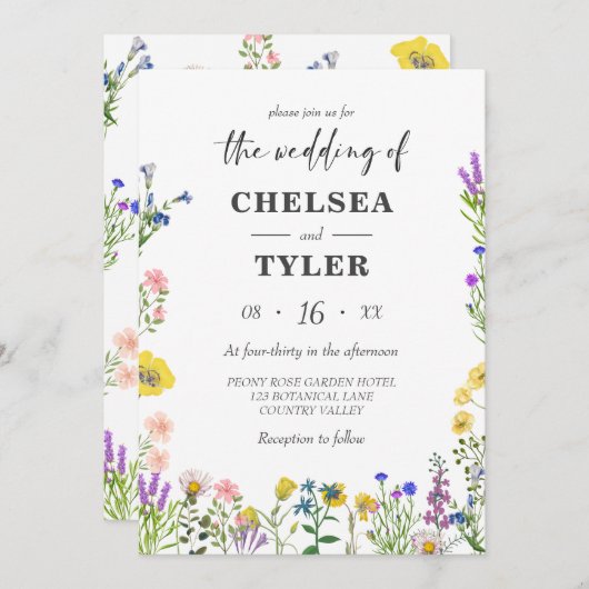 Invitation Élégant Fleur sauvage Plutôt sauvage Mariage flora (Devant / Derrière)