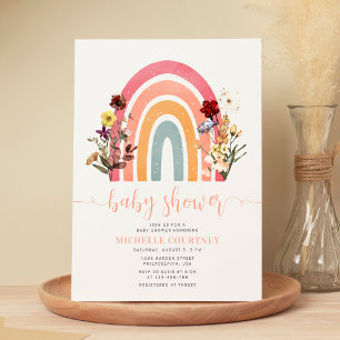 Invitation Elégant Fleur sauvage Rainbow Girl Baby shower