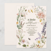 Invitation Elégant Fleur sauvage rose Baby shower Boho rustiq (Devant / Derrière)