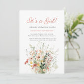 Invitation Elégant Fleur sauvage rose C'est une douche pour f (Debout devant)