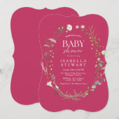 Invitation Élégant Fleur sauvage rose chaud Baby shower moder (Devant / Derrière)