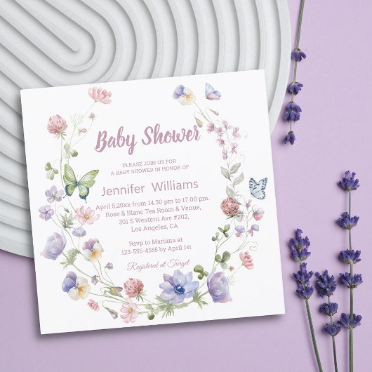 Invitation élégant fleur sauvage rose chic baby shower fille