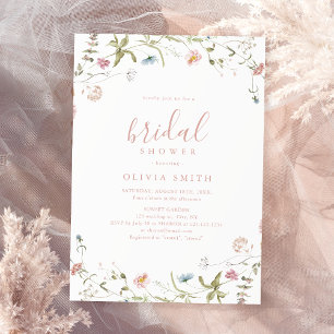 Invitation Élégant Fleur Sauvage Rose Délicat Mariage Bohème