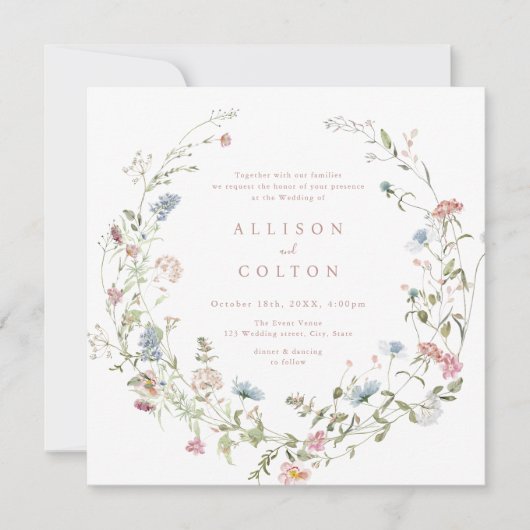 Invitation Elégant Fleur sauvage rose Dusty Rustic Boho Maria (Devant)